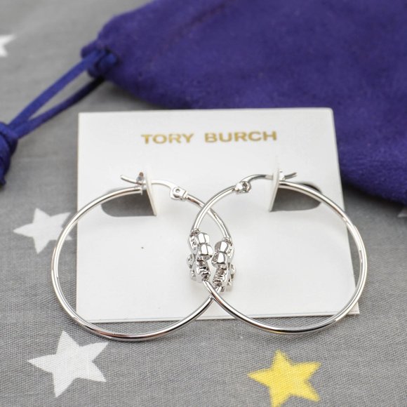 Tory Burch Eleanor Hoop Silver Statement Earrings (Brand New with Dust Bag) - Picture 7 of 13